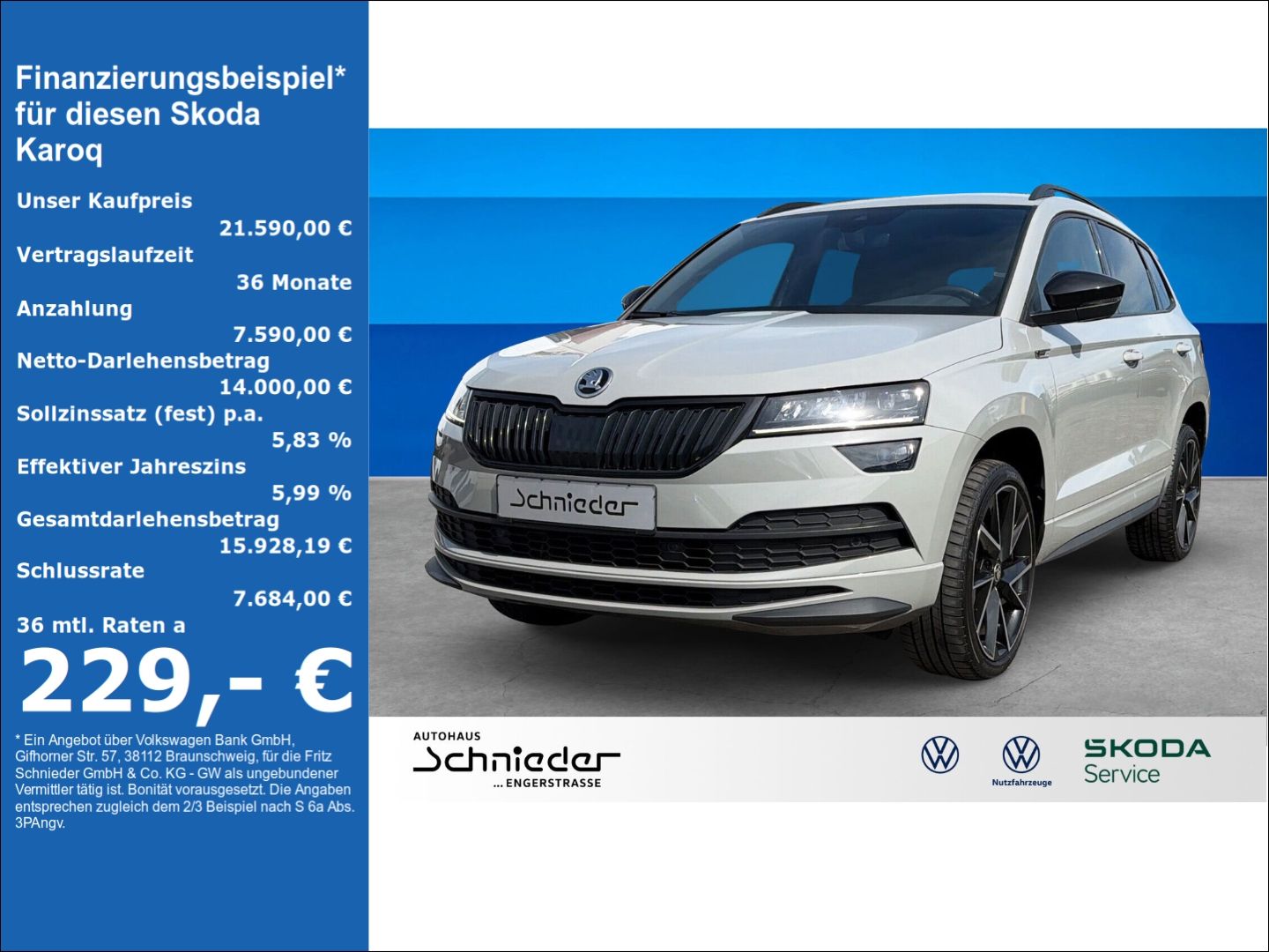 Fahrzeug 1 Fahrzeugabbildung SKODA Karoq 1.5 TSI ACT Sportline AHK Kamera Clima - mit KI generiert/bearbeitet