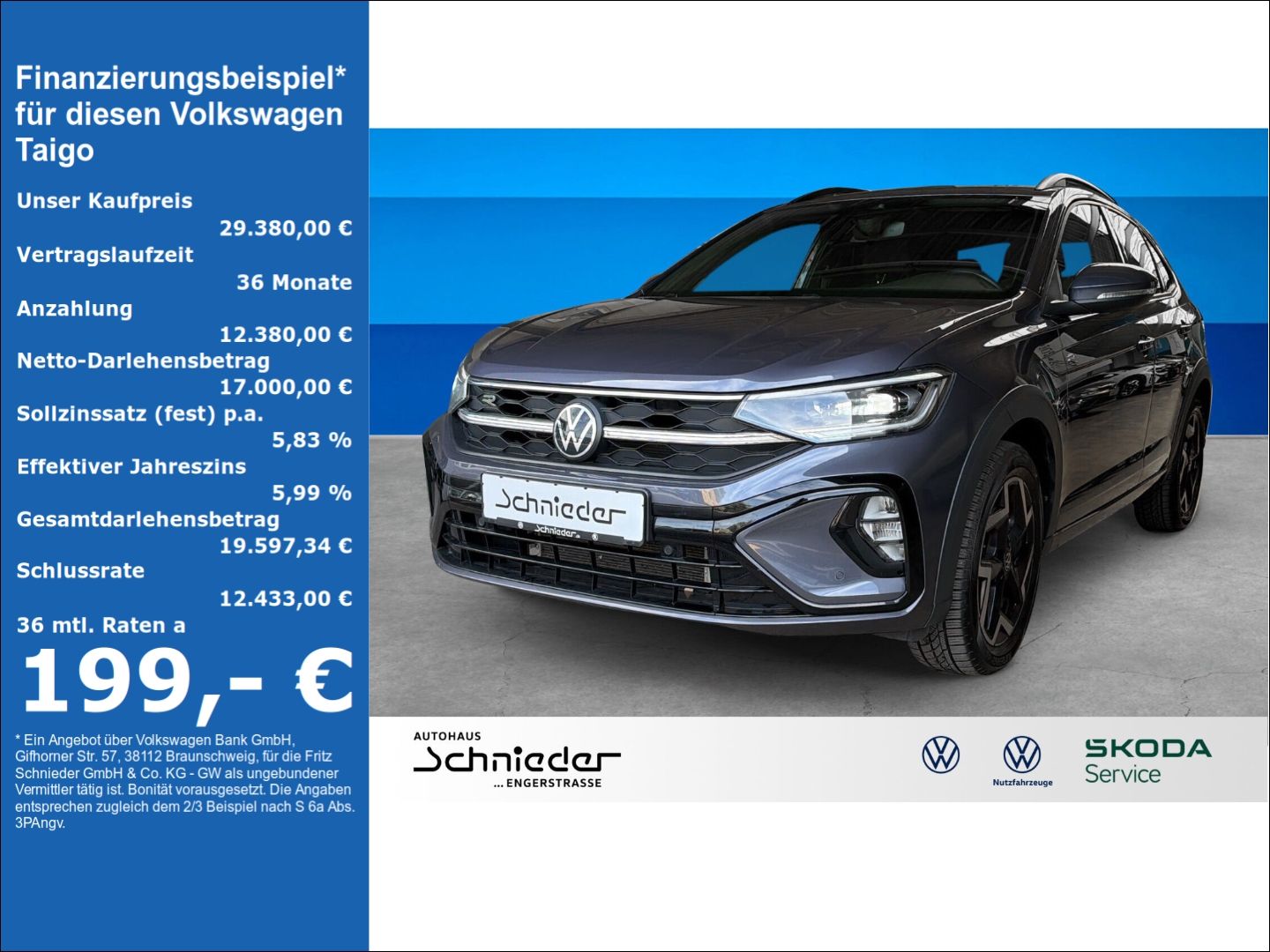 Fahrzeug 1 Fahrzeugabbildung Volkswagen Taigo 1.5 TSI R-Line Rear View Navi Clima - mit KI generiert/bearbeitet