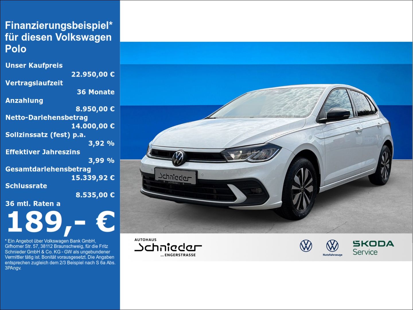 Fahrzeugabbildung Volkswagen Polo 1.0 TSI Goal Rear View AHK LED Navi Clima - mit KI generiert/bearbeitet