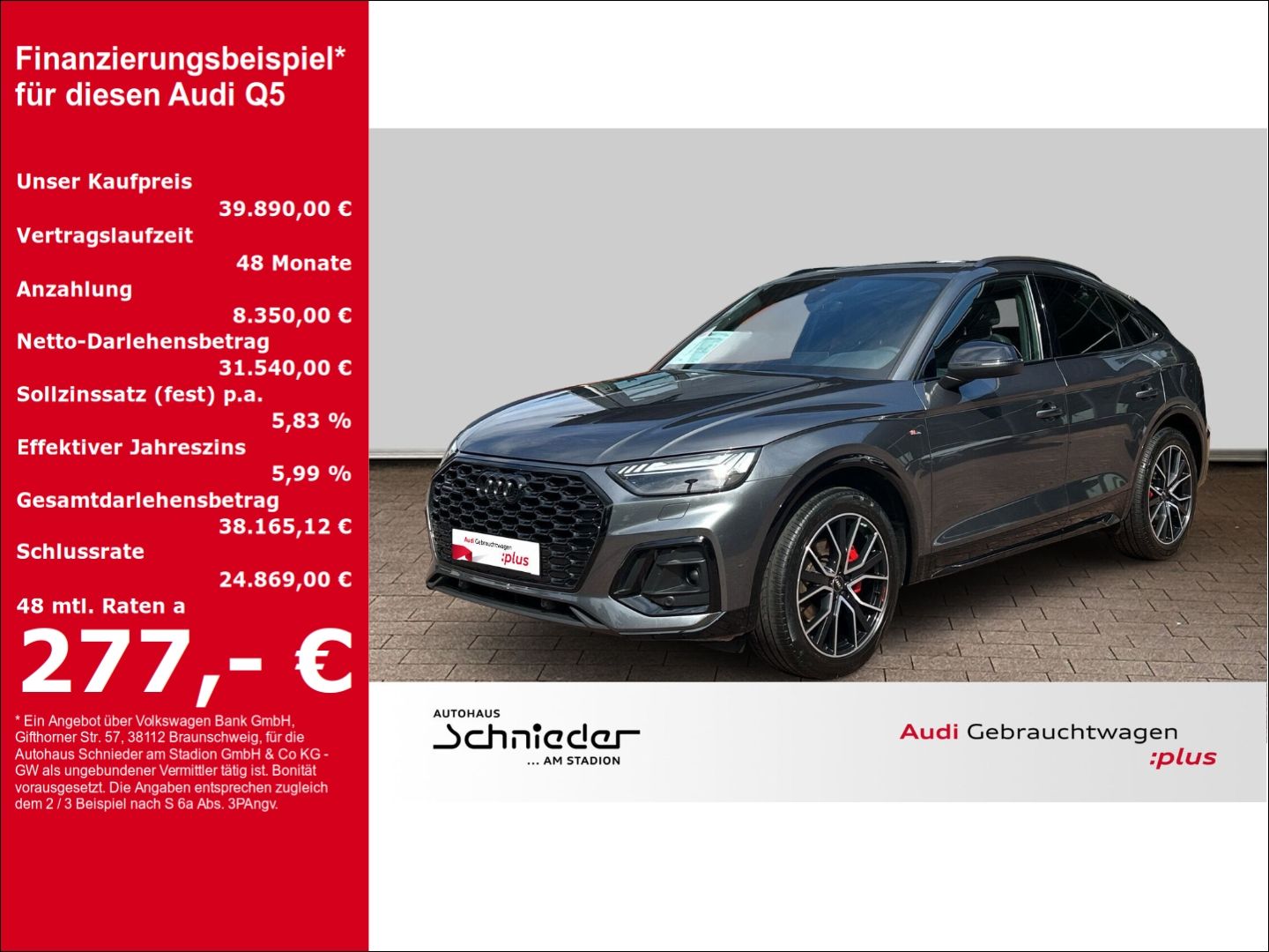 Fahrzeugabbildung Audi Q5 Sportback 40 TDI quattro S tronic S Line - mit KI generiert/bearbeitet