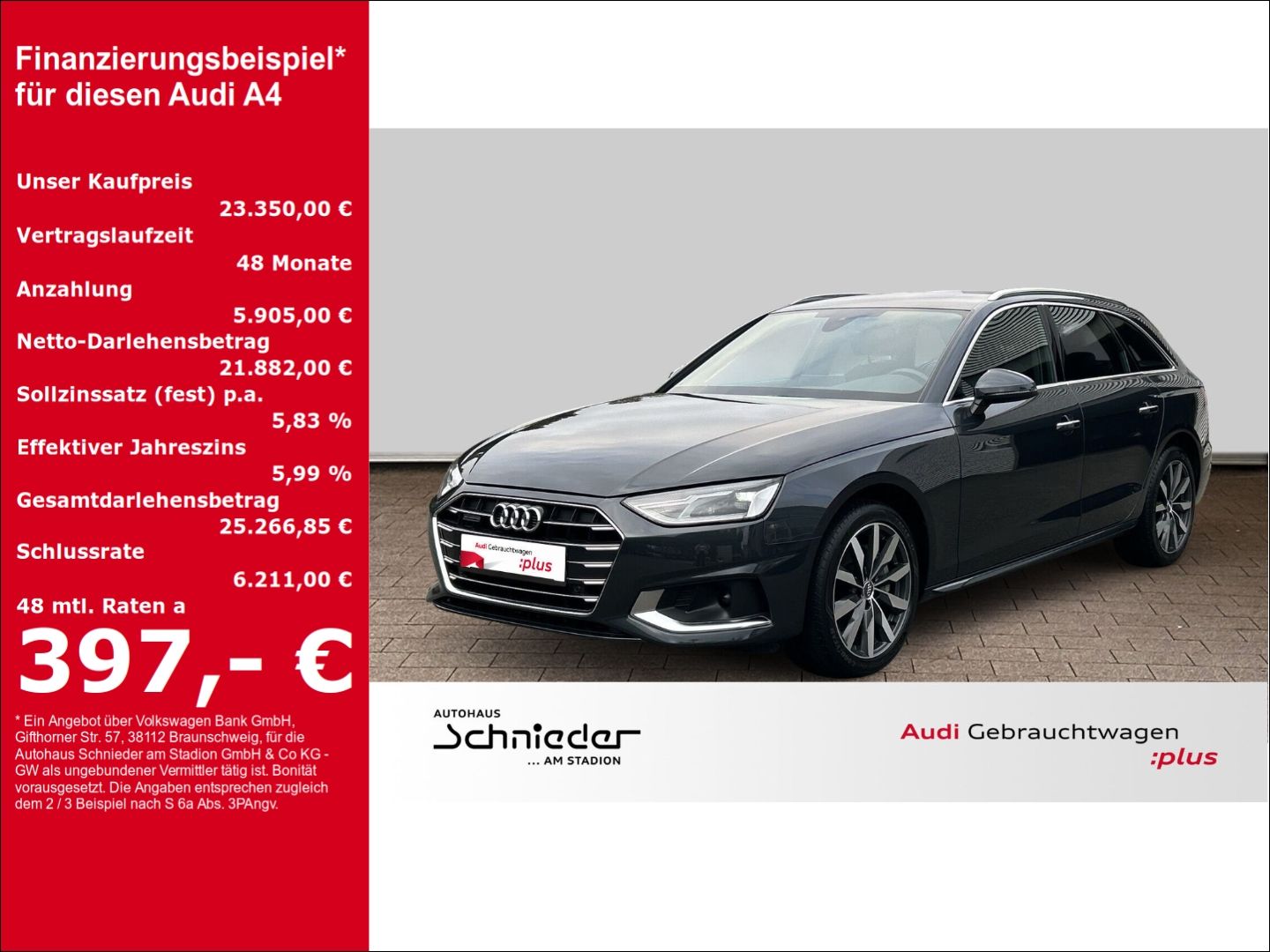 Fahrzeugabbildung Audi A4 Avant 2.0 40 TDI quattro advanced Navi Leder - mit KI generiert/bearbeitet