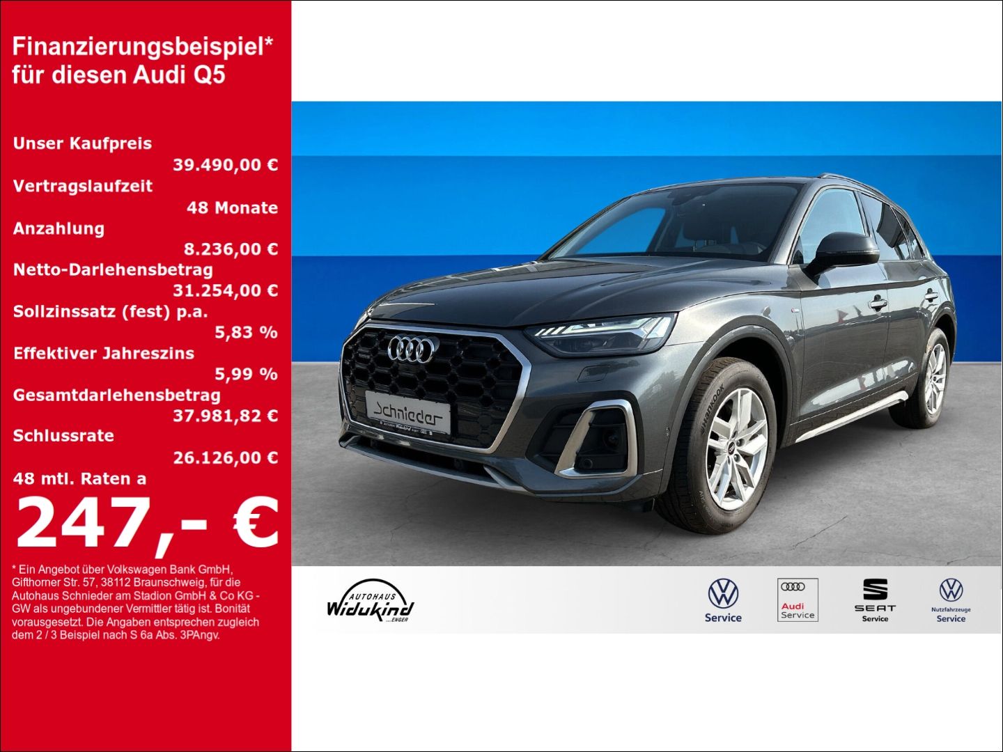Fahrzeug 1 Fahrzeugabbildung Audi Q5 40 TDI QUATTRO+SLINE+LED+LUFT+AHK+SHZ+NAVI - mit KI generiert/bearbeitet