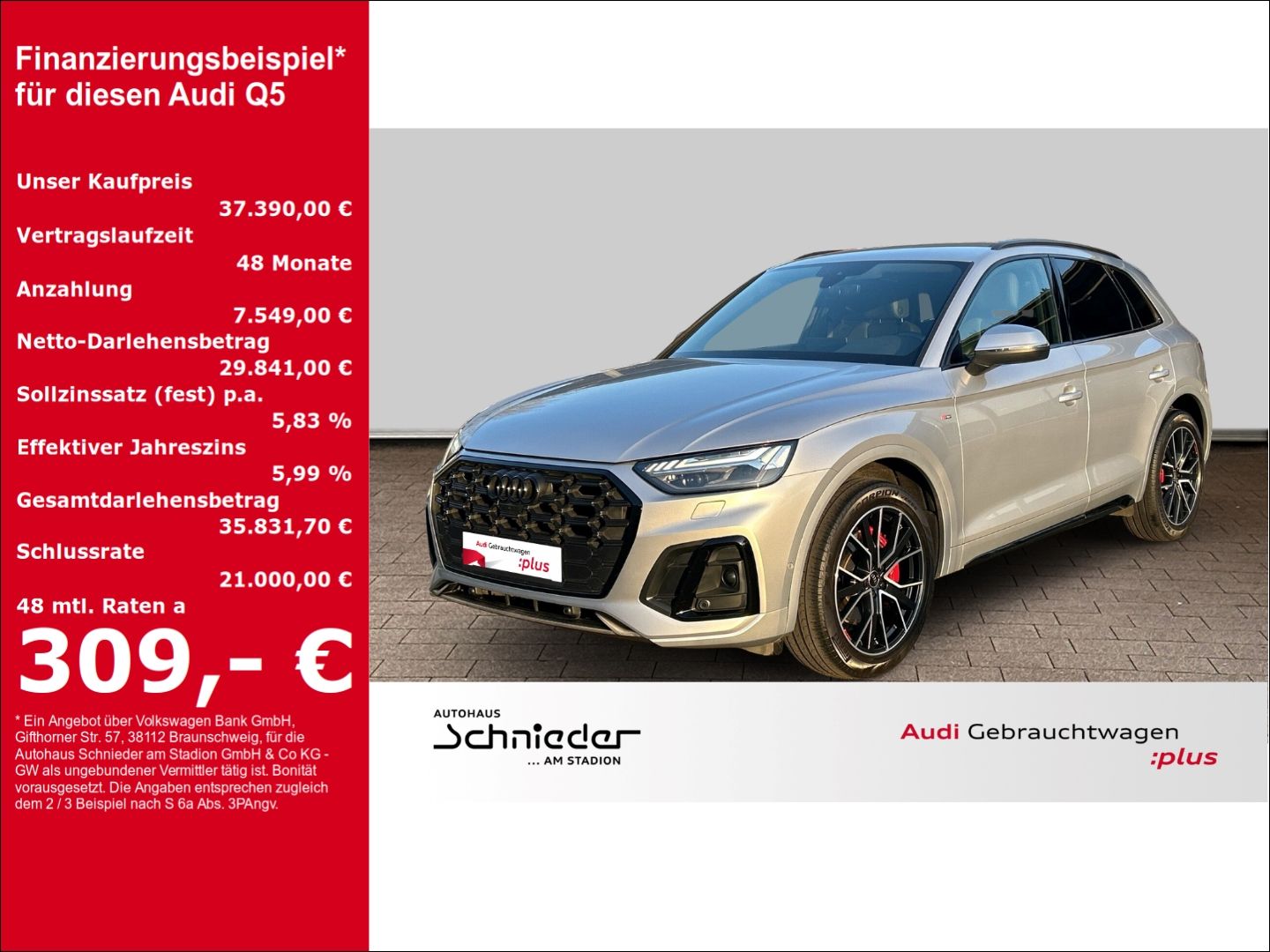 Fahrzeug 1 Fahrzeugabbildung Audi Q5 50 TDI S-Line+NAVI+LEDER+VIRTUAL+B&O+KAMERA - mit KI generiert/bearbeitet