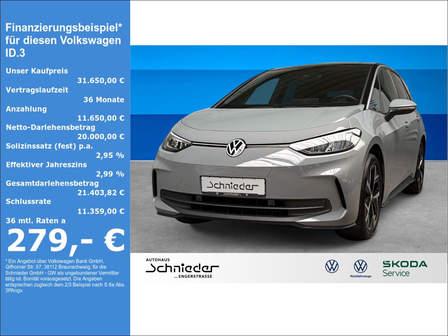 Fahrzeugabbildung Volkswagen ID.3 150 kW Pro Move Rear View LED Navi Klima - mit KI generiert/bearbeitet