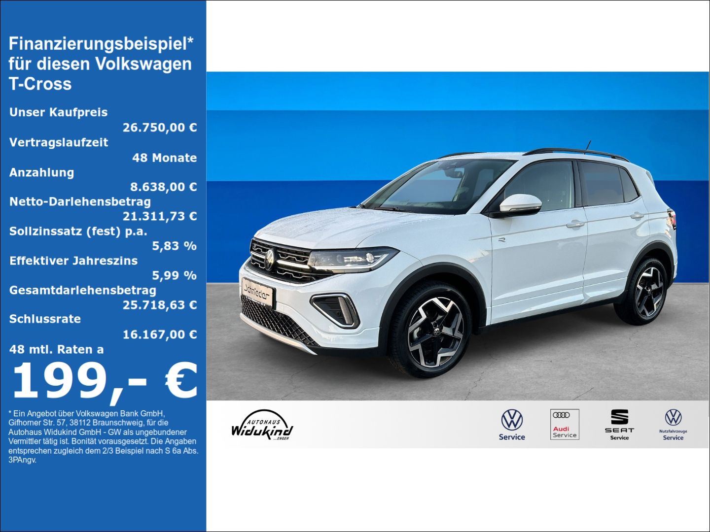 Fahrzeug 1 Fahrzeugabbildung Volkswagen T-Cross 110 kW 1.5 TSI R-Line Sportpaket AHK-abn - mit KI generiert/bearbeitet