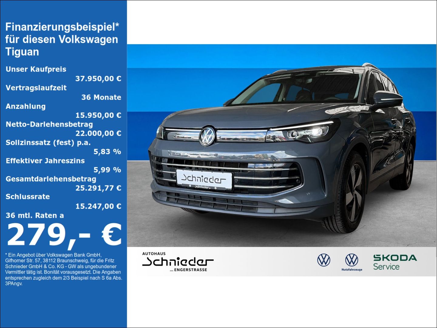 Fahrzeug 1 Fahrzeugabbildung Volkswagen Tiguan 1.5 eTSI Elegance Rear View AHK LED - mit KI generiert/bearbeitet