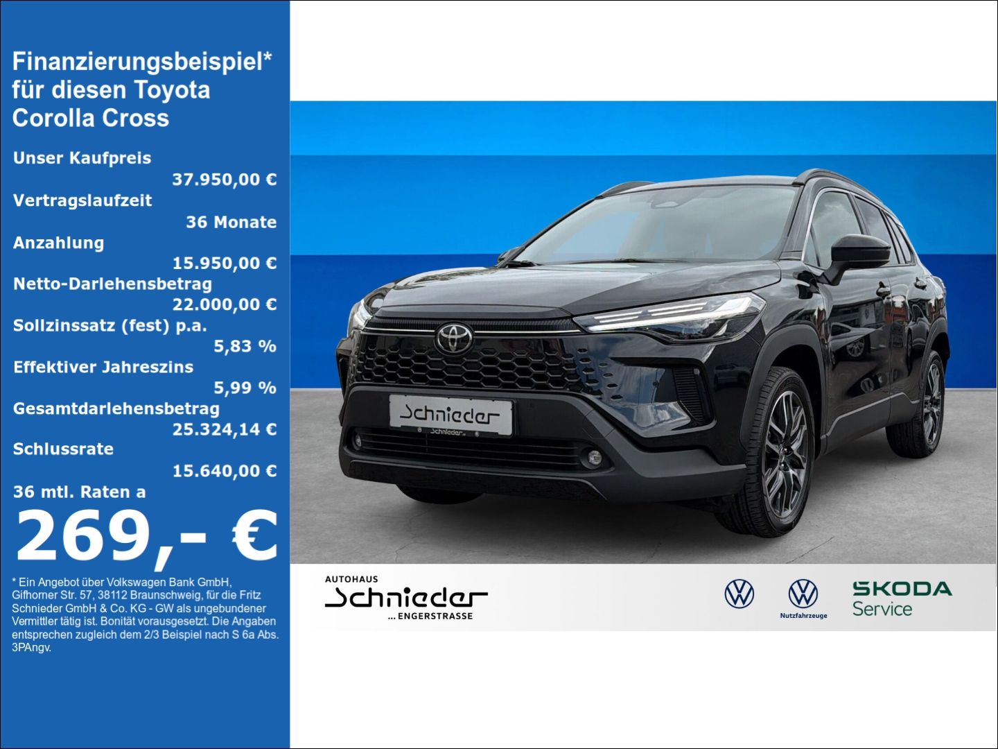 Fahrzeug 1 Fahrzeugabbildung Toyota Corolla Cross 2.0 Hybrid Teamplayer Deutschland - mit KI generiert/bearbeitet