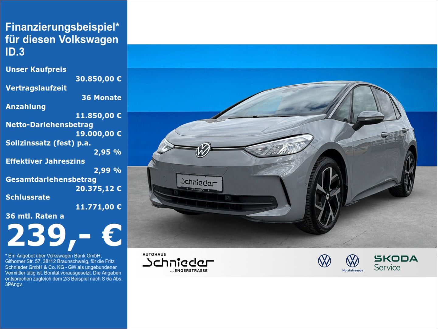 Fahrzeug 1 Fahrzeugabbildung Volkswagen ID.3 Pro 150 kW Move Rear View LED Clima - mit KI generiert/bearbeitet