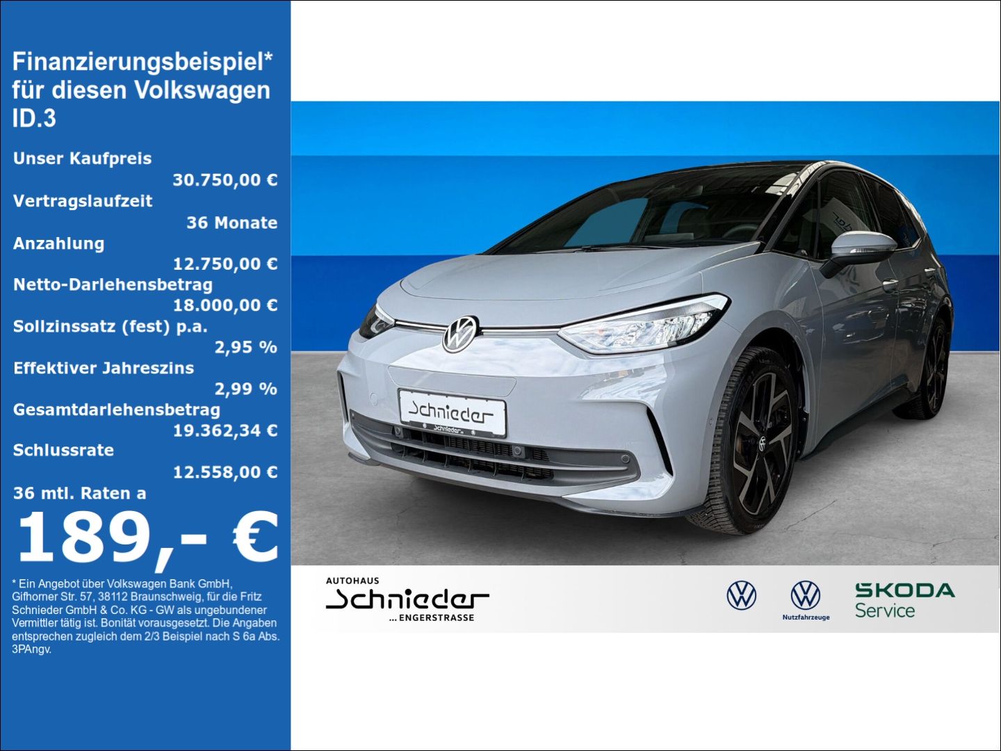Fahrzeug 1 Fahrzeugabbildung Volkswagen ID.3 Pro Move 150 kW Rear View Navi LED Clima - mit KI generiert/bearbeitet