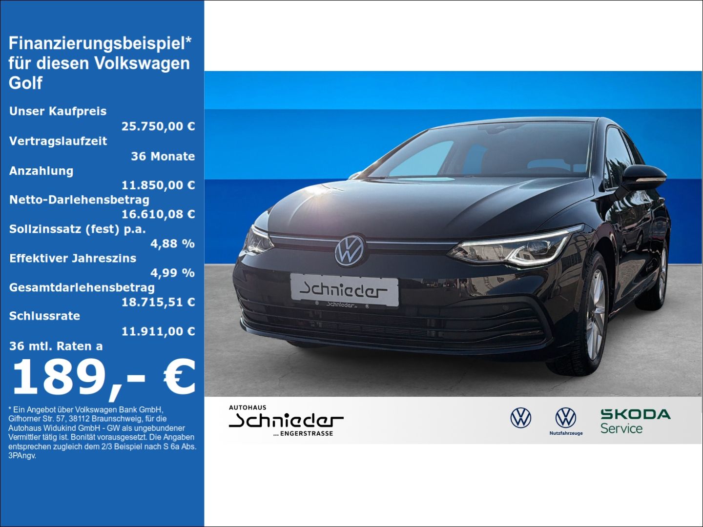Fahrzeug 1 Fahrzeugabbildung Volkswagen Golf 8 2.0 TDI Life Rear View Business Premium - mit KI generiert/bearbeitet