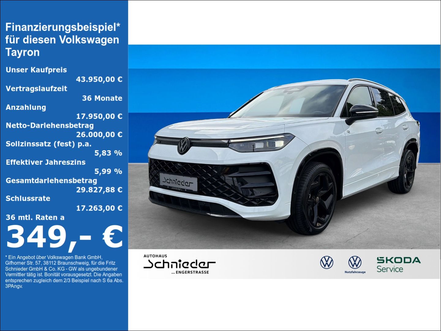 Fahrzeug 1 Fahrzeugabbildung Volkswagen Tayron 2.0 TDI R-Line Black Style 7 Sitzer AHK - mit KI generiert/bearbeitet