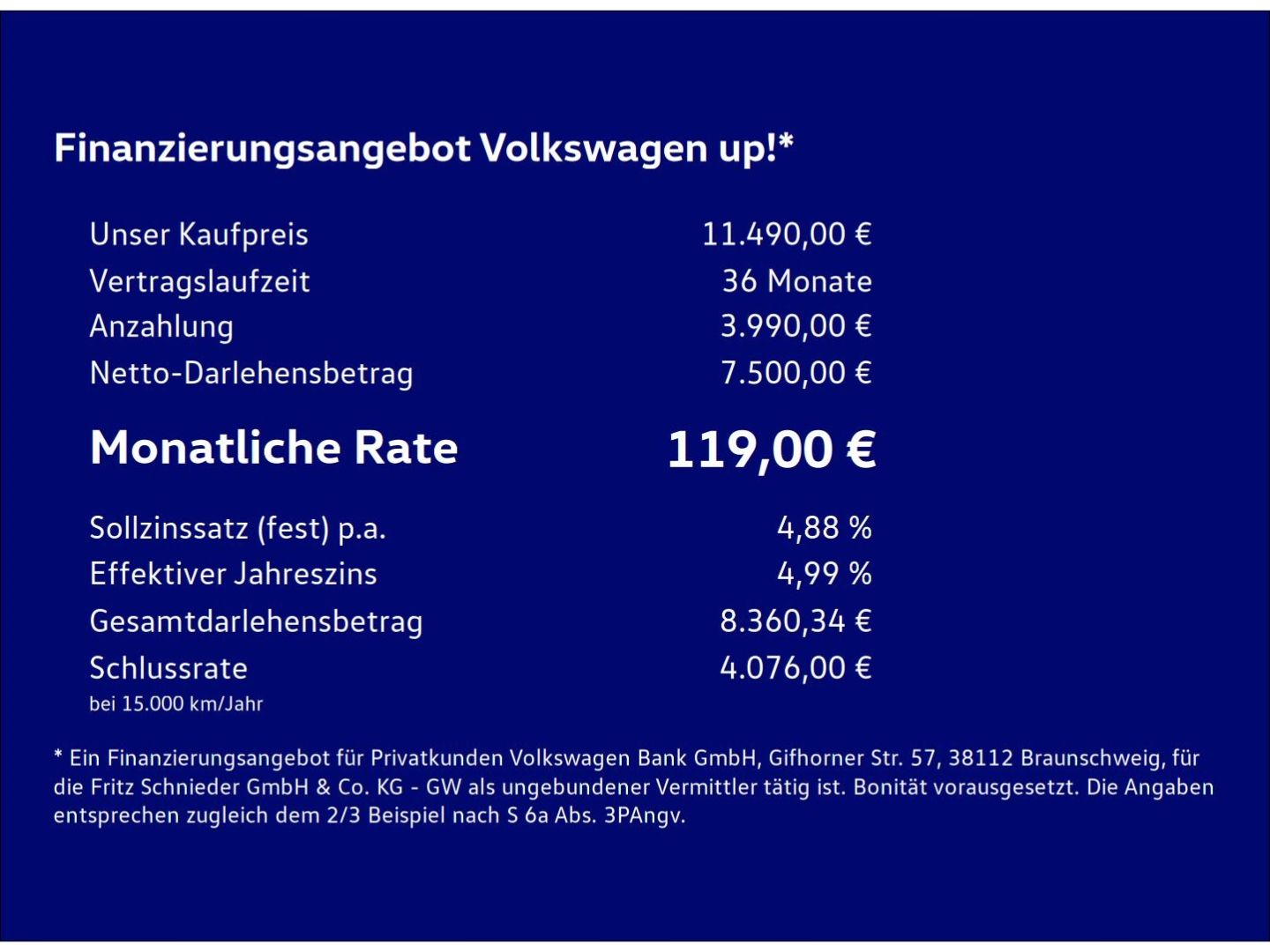 Fahrzeugabbildung Volkswagen up! 1.0 Active Climatronic Maps + More