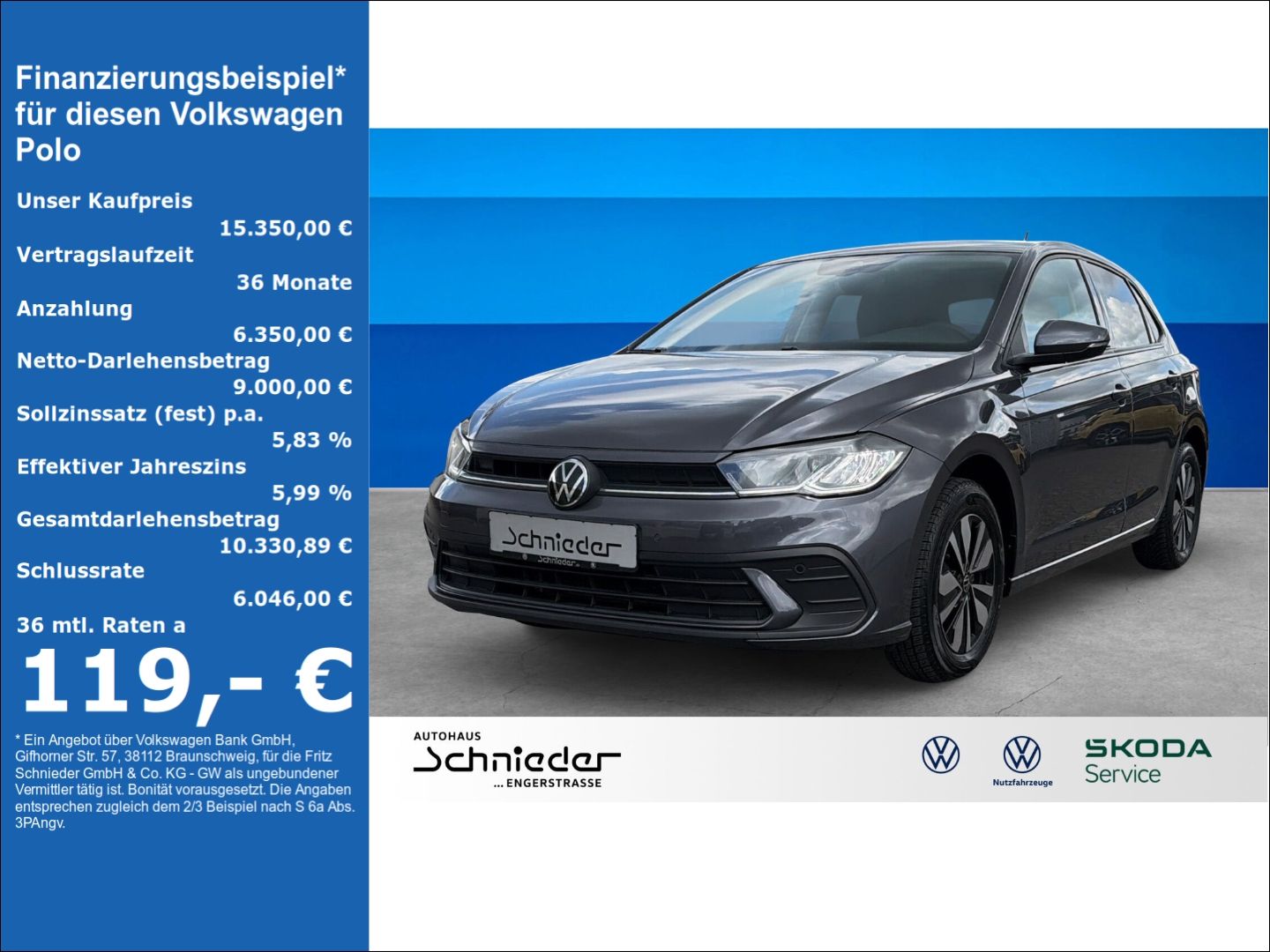 Fahrzeug 1 Fahrzeugabbildung Volkswagen Polo 1.0 Move Navi Clima LED DAB PDC Tempomat - mit KI generiert/bearbeitet
