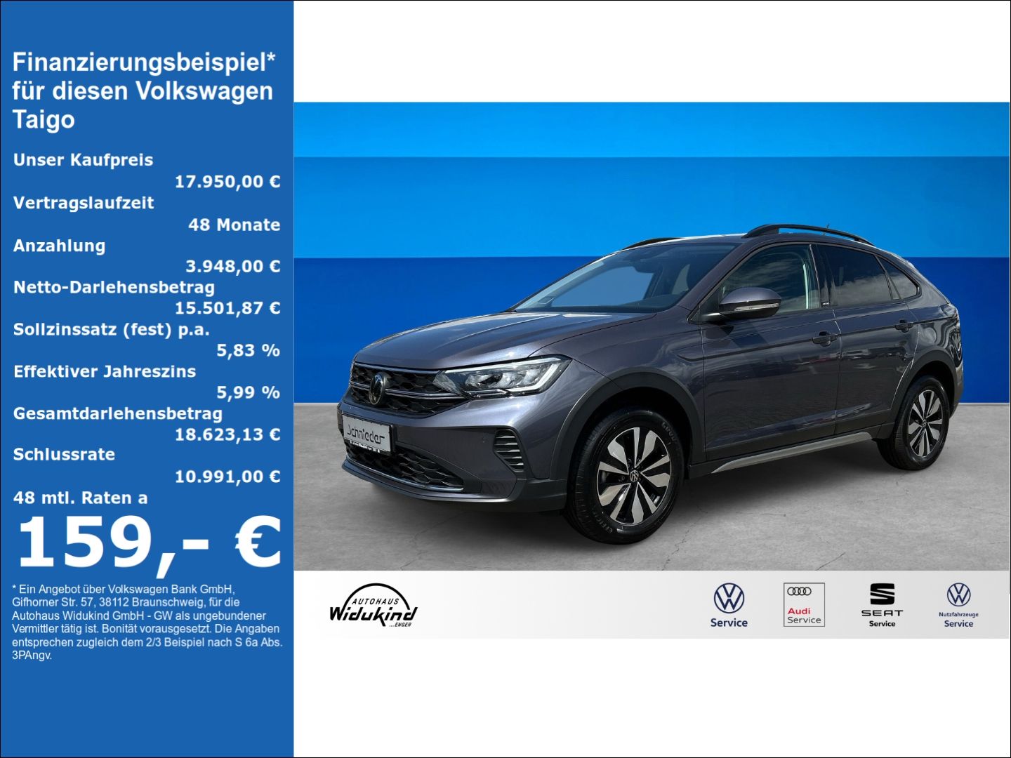Fahrzeug 1 Fahrzeugabbildung Volkswagen Taigo 1.0 TSI Move Navi Digitales Cockpit LED Ap - mit KI generiert/bearbeitet