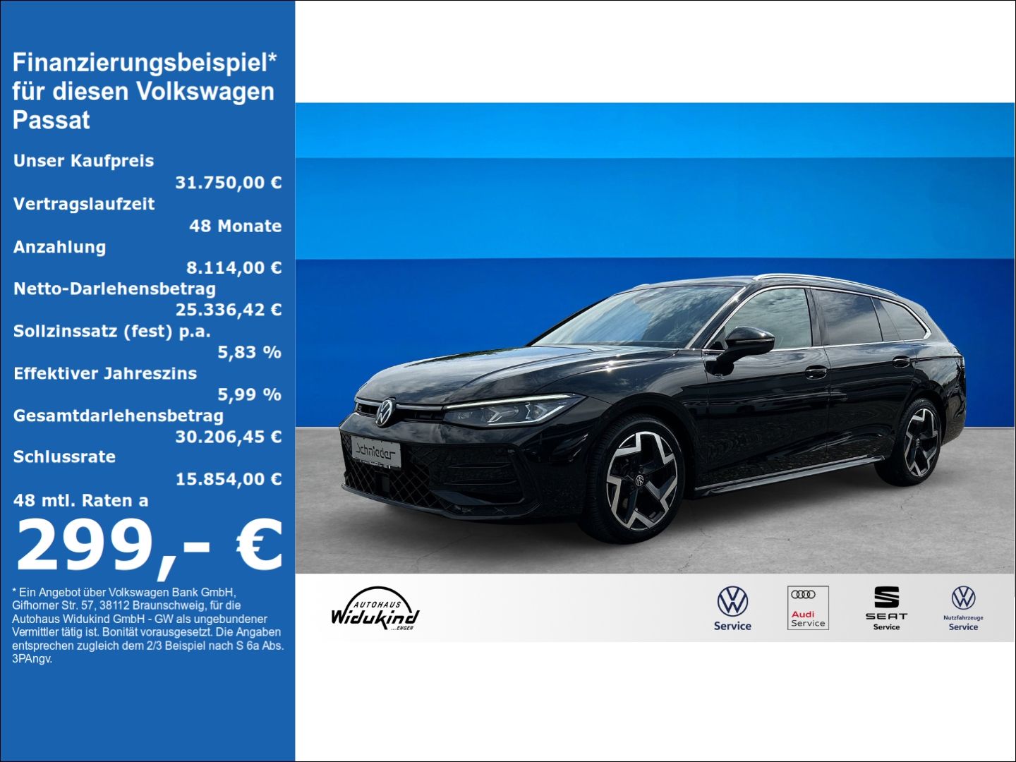 Fahrzeug 1 Fahrzeugabbildung Volkswagen Passat 2.0 TDI 110 kW R-line Sportpaket Navi Dig - mit KI generiert/bearbeitet