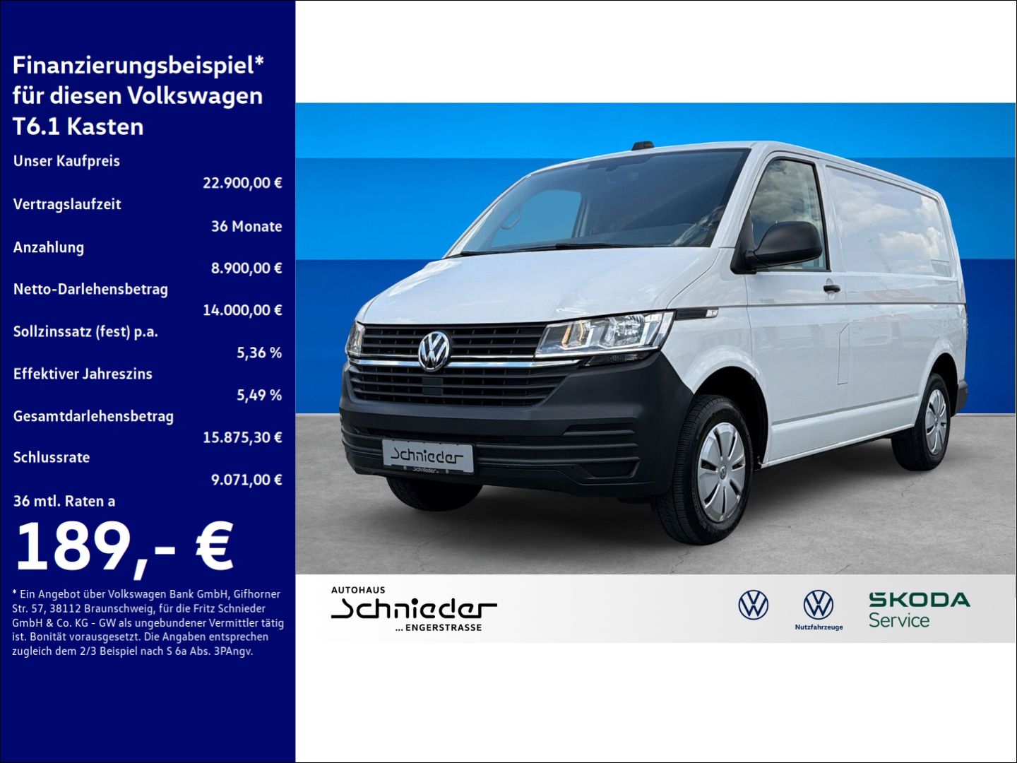 Fahrzeuge 7 Volkswagen T6.1 Kasten 2.0 TDI L1H1 Rear View AHK Klima