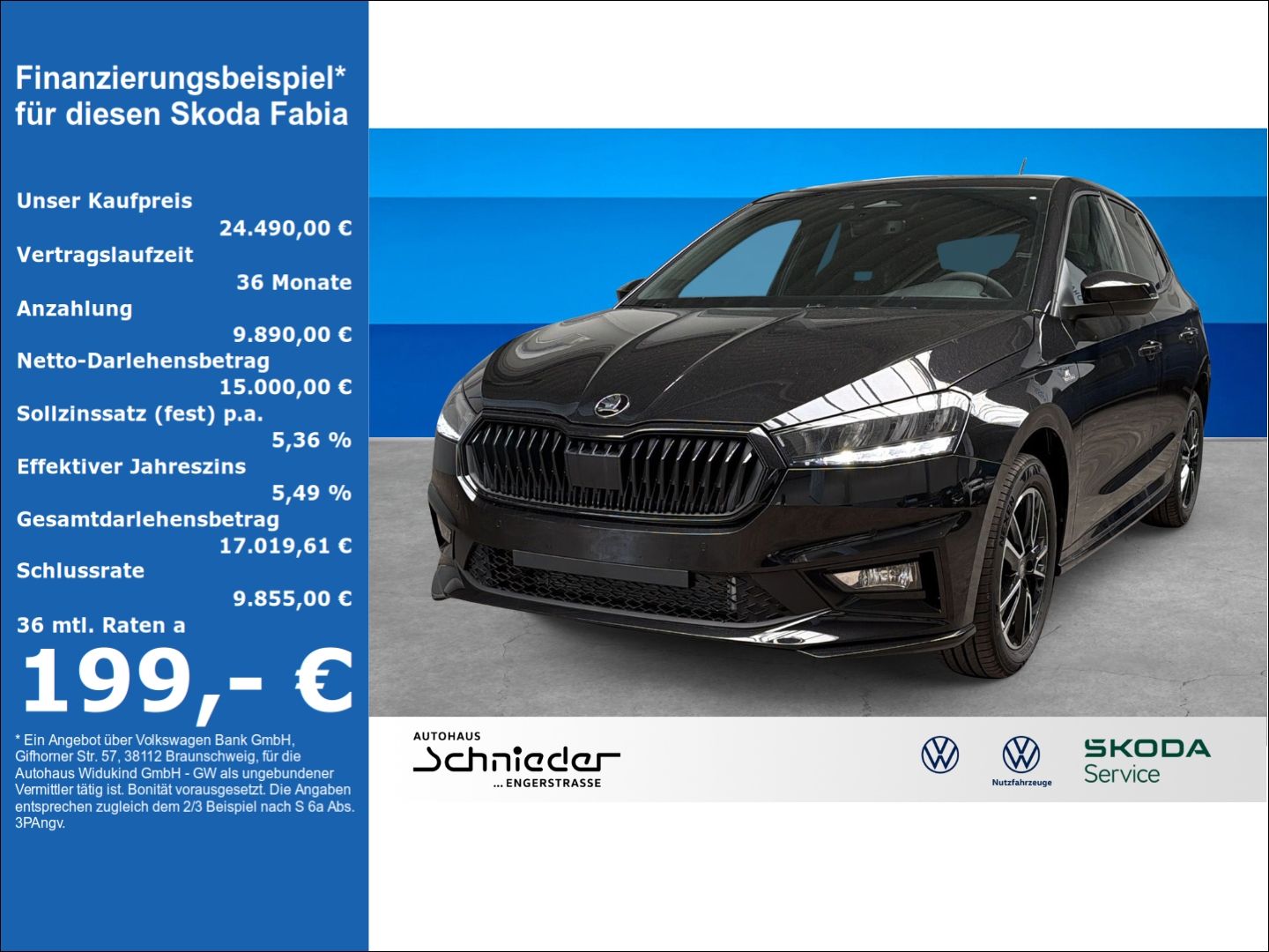 Fahrzeug 1 Fahrzeugabbildung SKODA Fabia 1.0 TSI Monte Carlo Virtual Cockpit Clima - mit KI generiert/bearbeitet