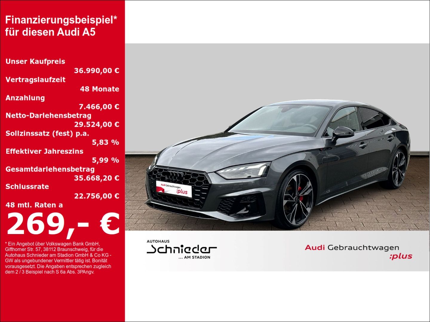 Fahrzeugabbildung Audi A5 S-Line QUATTRO 40 2.0 TDI Sportback MATRIX LE - mit KI generiert/bearbeitet