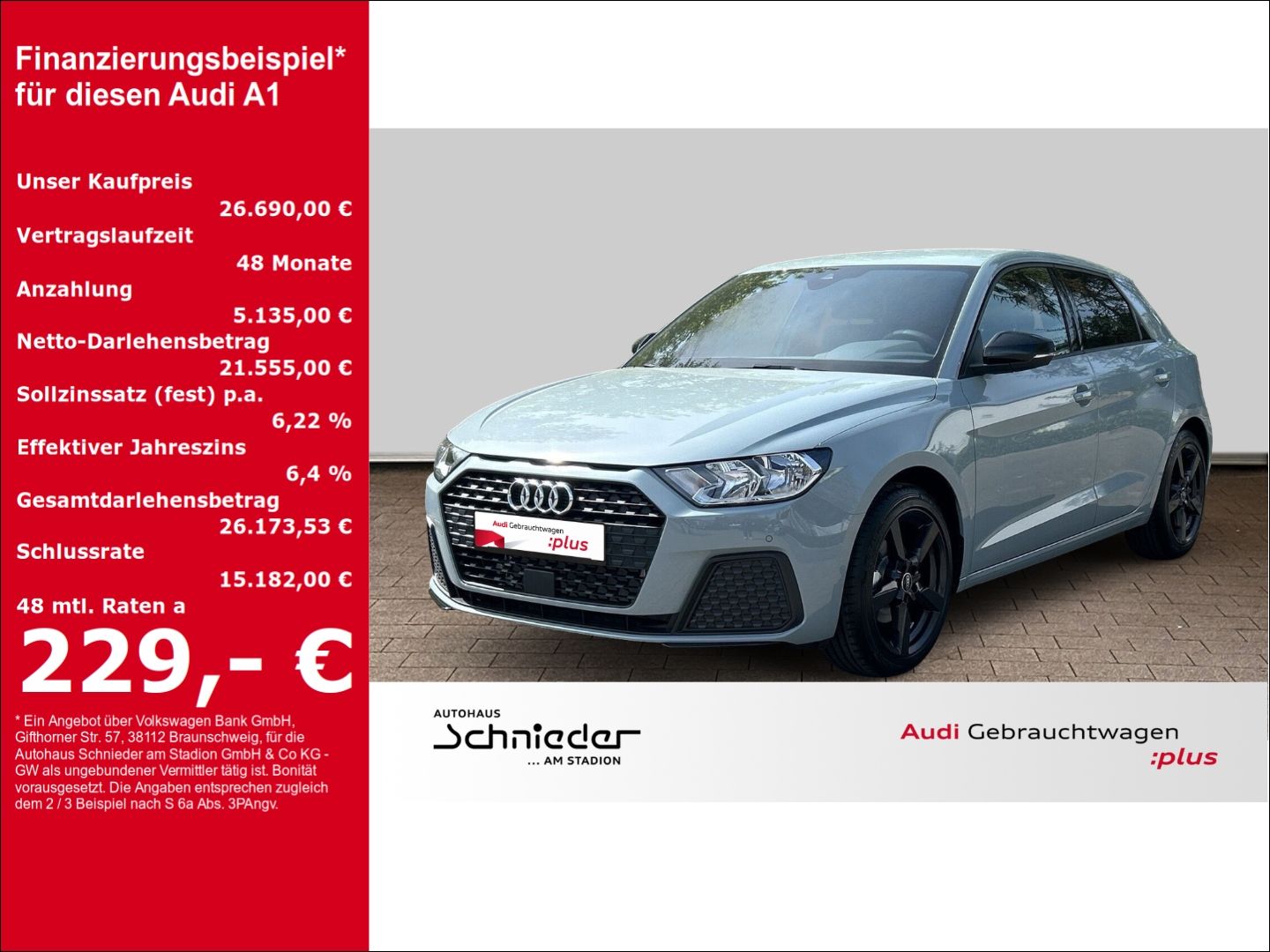 Fahrzeuge 6 Audi A1 SPORTBACK 30 TFSI+S tronic+VIRTUAL+KLIMA - mit KI generiert/bearbeitet