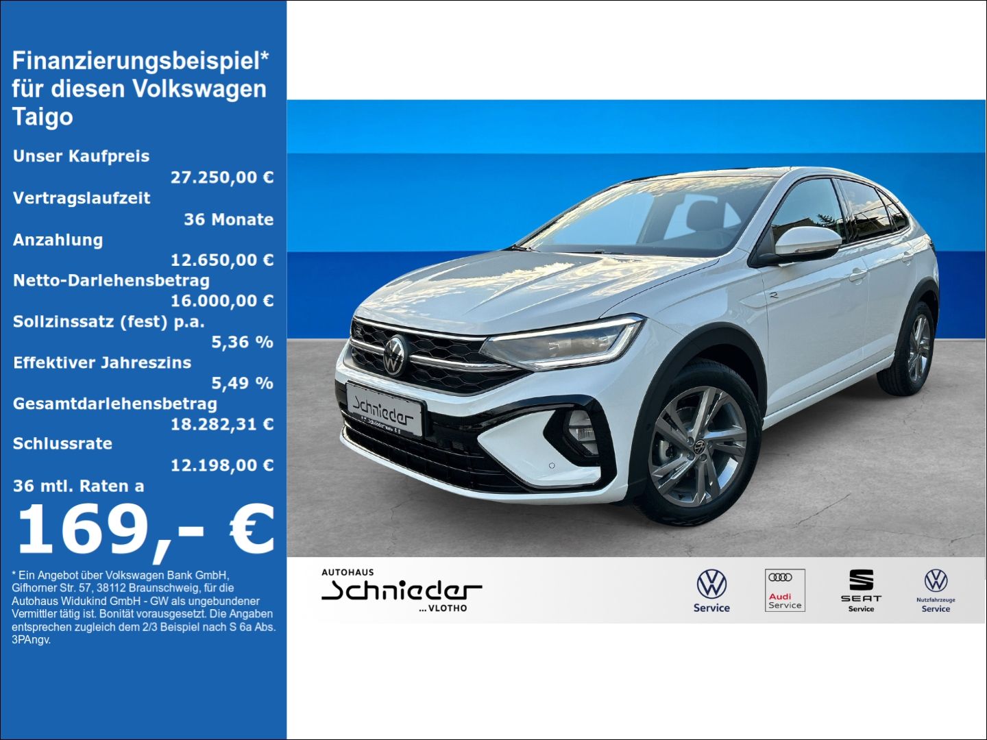 Fahrzeug 1 Fahrzeugabbildung Volkswagen Taigo R-Line 1,5 l TSI DSG PANO MATRIX RKAMERA - mit KI generiert/bearbeitet