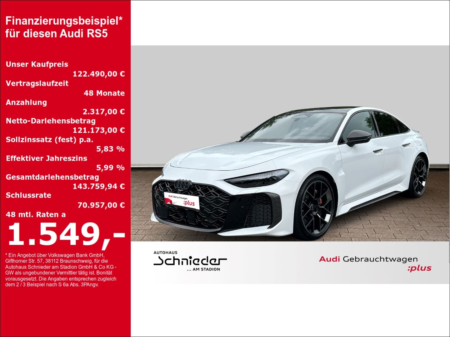 Fahrzeug 1 Fahrzeugabbildung Audi RS5 LIMOUSINE+LED+TECHPRO+SPORTPAKET+CARBON+HUD - mit KI generiert/bearbeitet