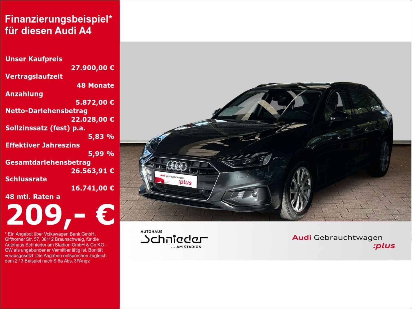 Fahrzeug 1 Fahrzeugabbildung Audi A4 AVANT 40 TDI+LED+NAVI+KAMERA+SIHZ+CARPLAY - mit KI generiert/bearbeitet