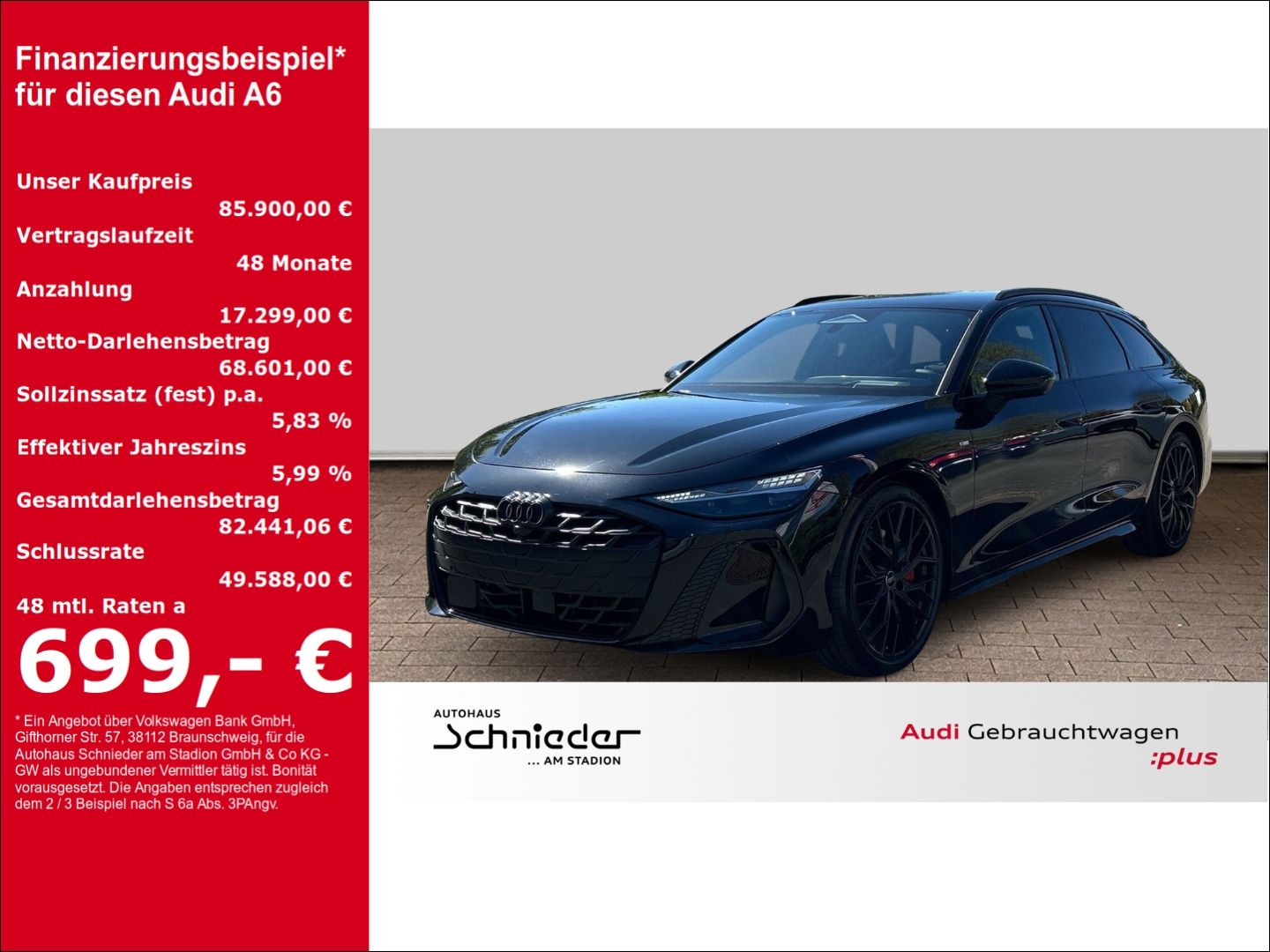 Fahrzeugabbildung Audi A6 3.0 AVANT TDI 220 kW+HUD+AHK+KAMERA+B&O+TECH - mit KI generiert/bearbeitet
